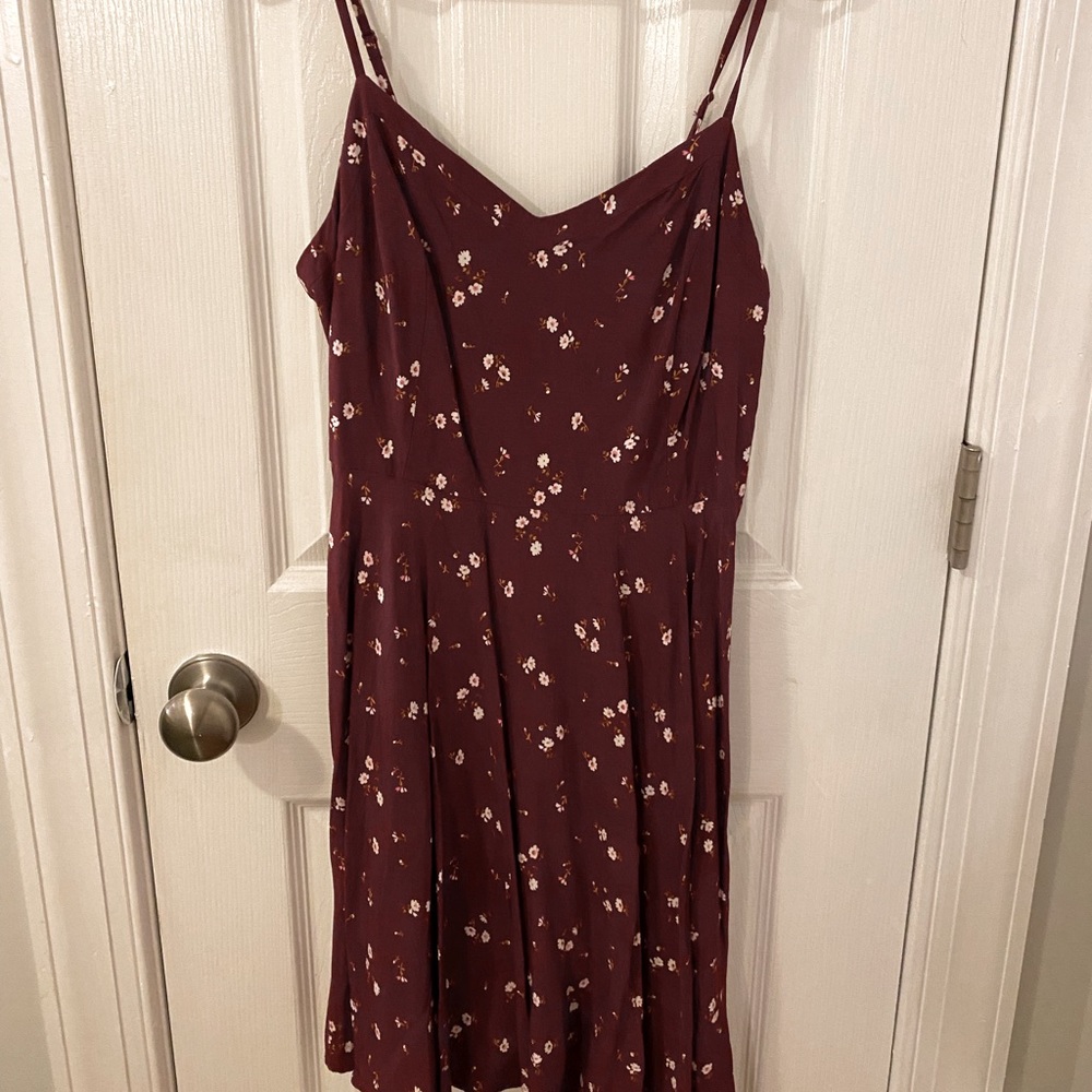 red autumn floral skater dress